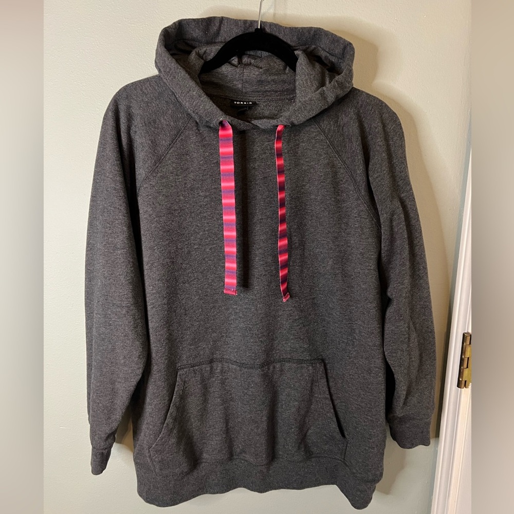 torrid Charcoal Hoodie with Pink Stripe Drawcords